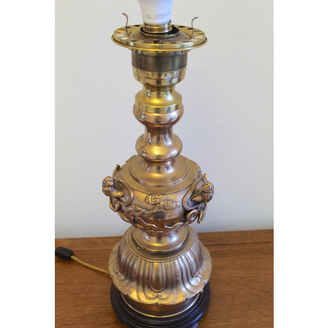 Vintage Asian Figural Brass Table Lamp With Milk Glass Globe Shade – Hollywood Regency Chinoiserie Lighting For Sale - Image 16 of 16