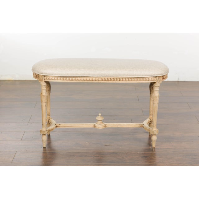 Wood Neoclassical Style 1900s French Carved Walnut Bench with Natural Finish For Sale - Image 7 of 12