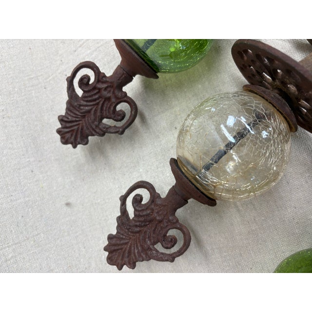 Traditional Set of Three Cast Iron and Crackle Glass Hose Guards For Sale - Image 3 of 10