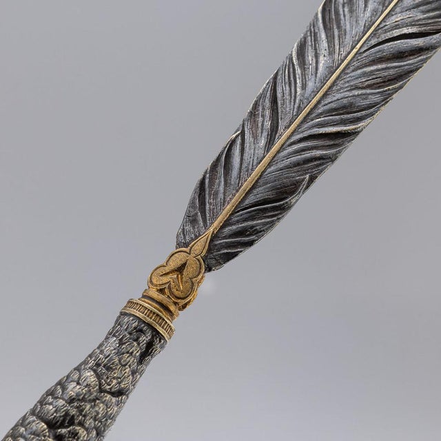 Antique 20th Century Silver Plate & Brass Peacock Letter Opener, 1890s For Sale - Image 7 of 12
