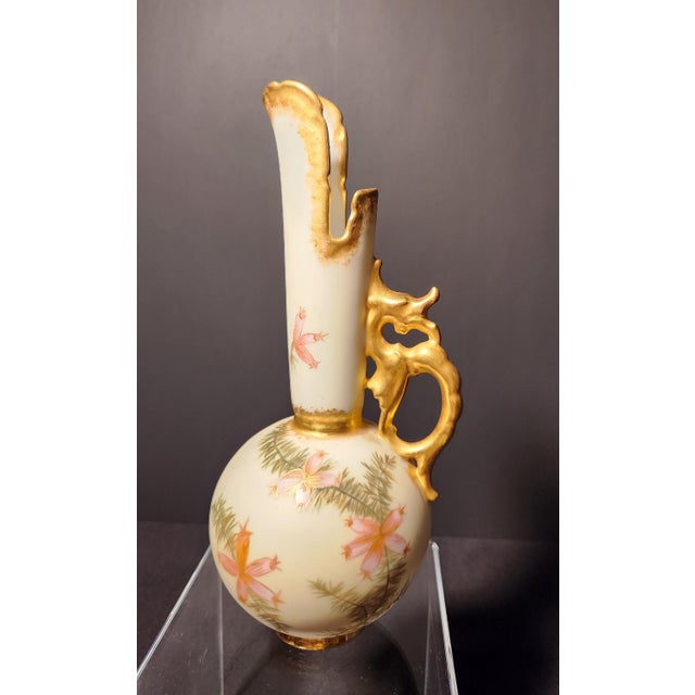 Art Nouveau Antique m.e.v. Limoges Blush Ivory Dragon Ewer – French Porcelain, C. 1891–1910 For Sale - Image 3 of 7