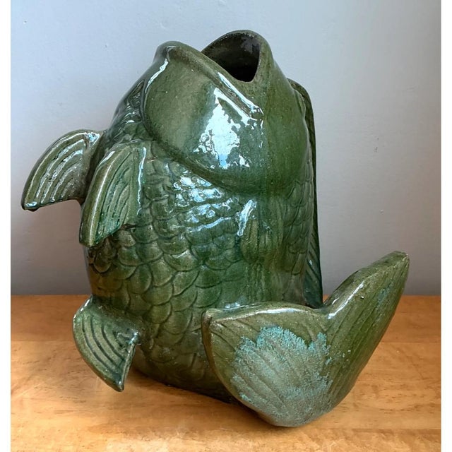 Vintage Sculptural Fish Ceramic Floor Vase For Sale - Image 11 of 12