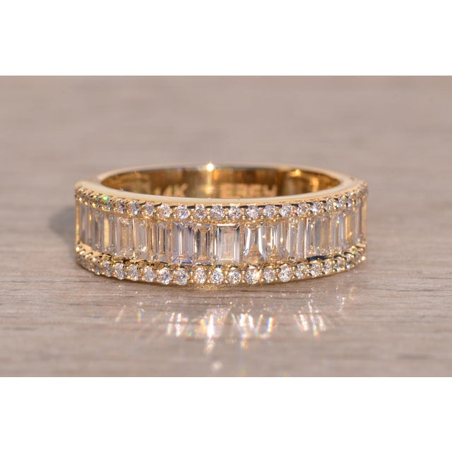 Gold The 67th Avenue: Effy Signed Straight Baguette and Round Brilliant Cut Natural Diamond Band For Sale - Image 8 of 10