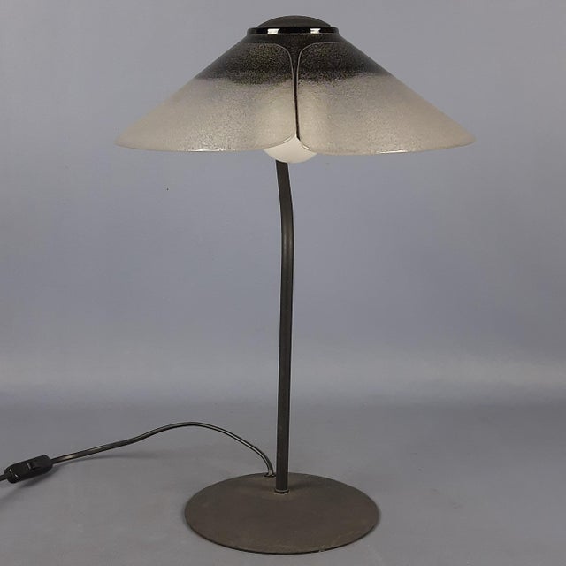 Modernist Purple Glass Table Lamp with Satin Curved Metal, 1970s For Sale - Image 4 of 18