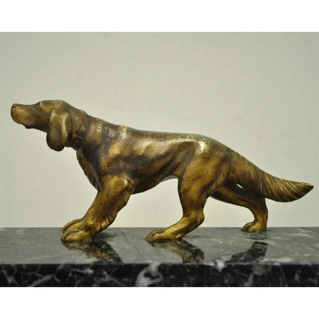 Early 20th Century Antique French Empire Figural Bronze & Marble Hunting Dog Desk Double Inkwell For Sale - Image 5 of 11