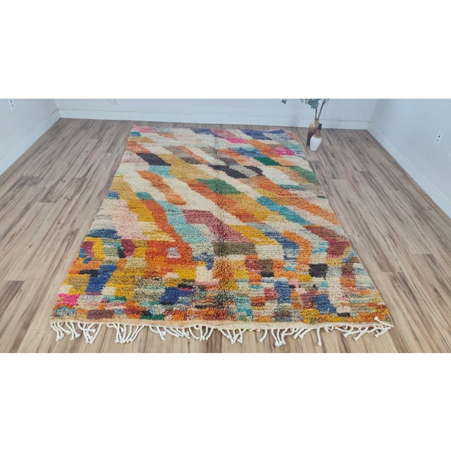 Handmade Moroccan Boujaad Rug, Rainbow Diagonal Chevron, 9' X 6'4" For Sale - Image 13 of 16