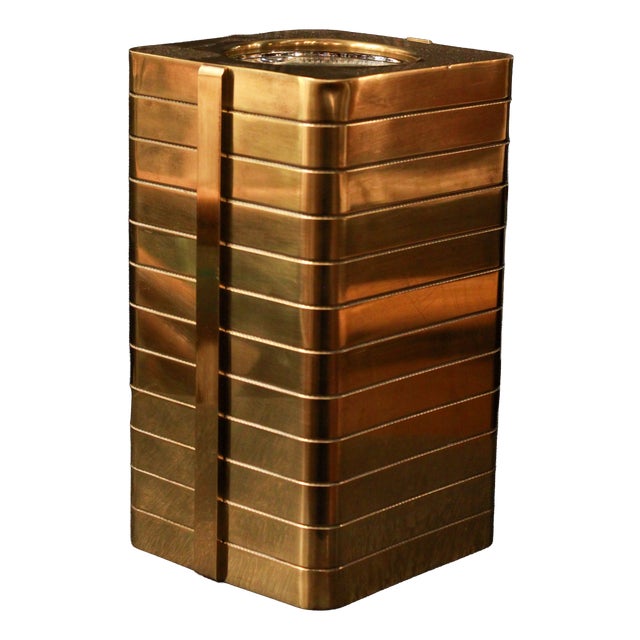 Italian Architectural Gilt Ribbed Brass Bottle Cooler, 1970s For Sale