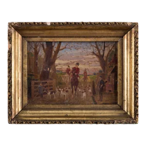 Miniature Hunt Scene Painting on Board
