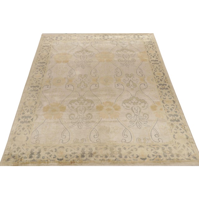 Traditional Rug & Kilim’s Art Nouveau Style Rug in Beige With Gold Trellis Floral Patterns For Sale - Image 3 of 7