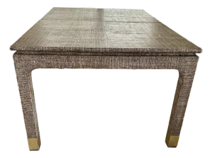 1970s Harrison Van Horn Natural Grasscloth Dining Table With 2 Leaf Extensions