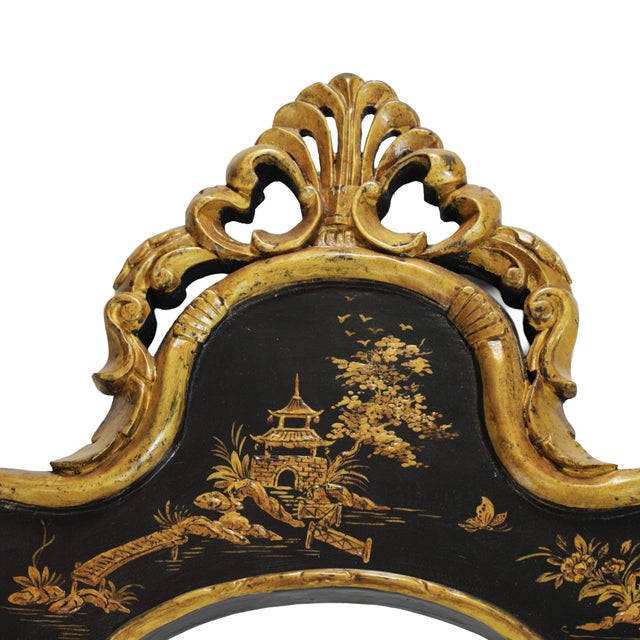 Late 20th Century Rococo-Style Gilded Chinoiserie Mirror/Wall Mirror Black Lacquer With Gilded French Rococo Chinese Style ✨ For Sale - Image 5 of 9