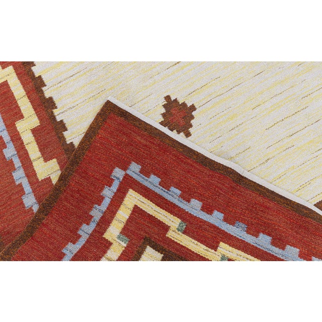 Beige Doris Leslie Blau Swedish Mid-Century Beige With Brick Red Flatweave Carpet For Sale - Image 8 of 8
