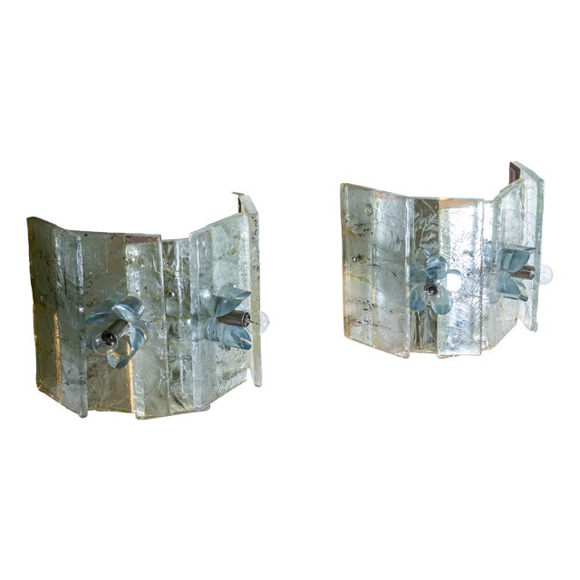 Vintage Italian Glass Wall Sconces, 1990s, Set of 2 For Sale