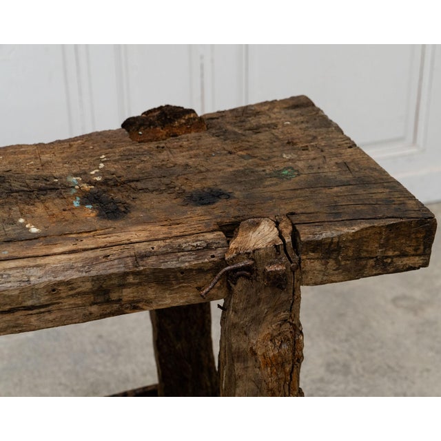 Brown Antique Primitive Oak Workbench, 1880 For Sale - Image 8 of 9