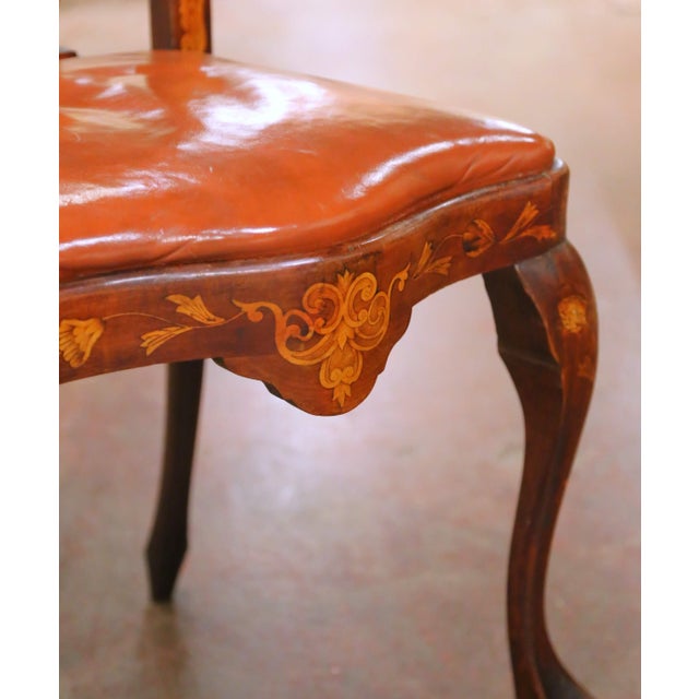 Wood 19th C. Dutch Baroque Walnut Inlaid Dining Chairs With Leather Seats, Set of 10 For Sale - Image 7 of 12