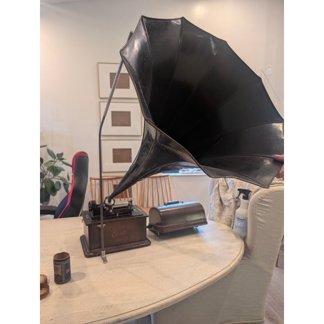Victorian Antique Thomas Edison Phonograph With Black Horn and Music Cylinders For Sale - Image 3 of 18