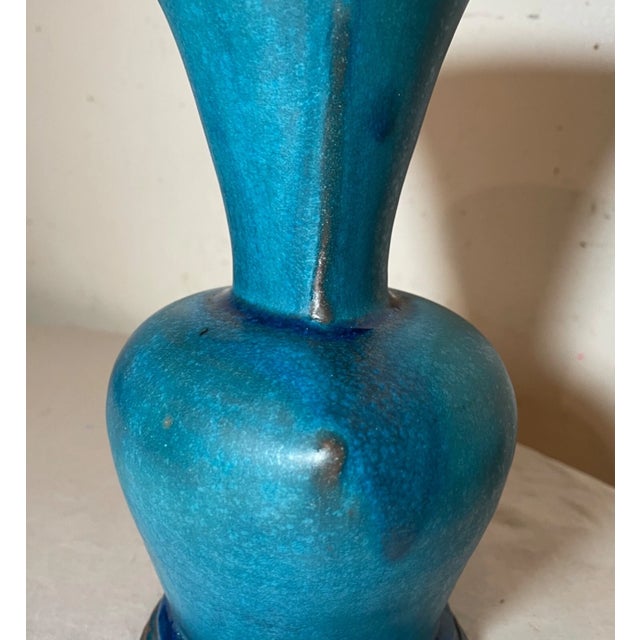 Rare Vintage Handmade Neil Patterson Bright Baby Blue Glaze Pinched Pottery Vase For Sale - Image 13 of 16