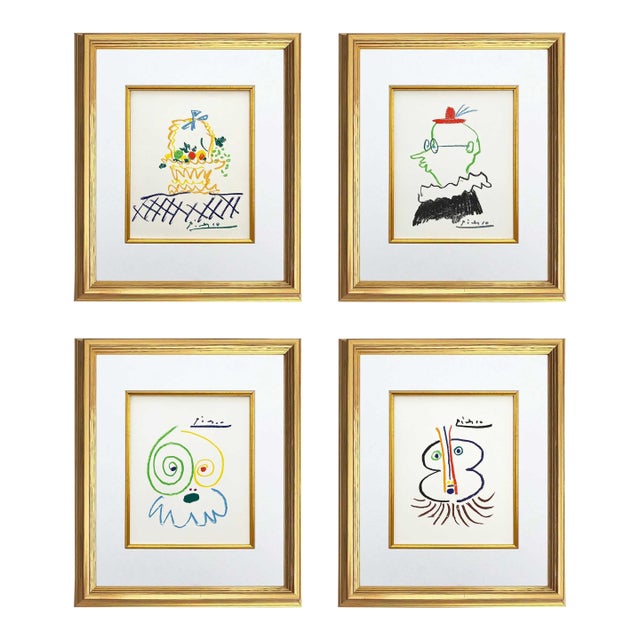 1960s Picasso Lithograph Set of 4 Stories-33-63-91-129 Framed For Sale