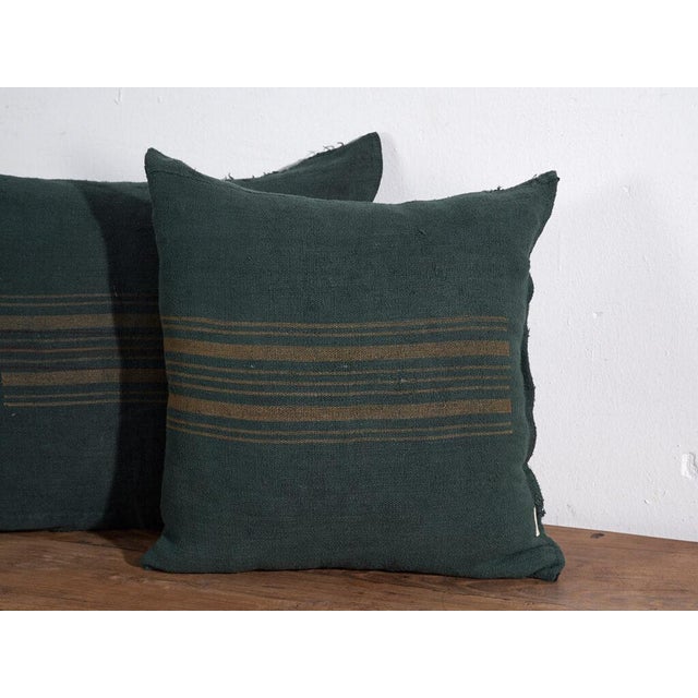 Textile Antique Green Linen Cushion For Sale - Image 7 of 11