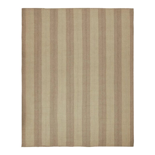 Rug & Kilim’s Contemporary Kilim With Beige and Taupe Stripes and Brown Accents For Sale