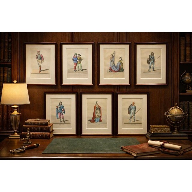Six medieval italian costume figures xiii–xv c. – bonnard hand-colored set the prints are offered unframed, enabling...