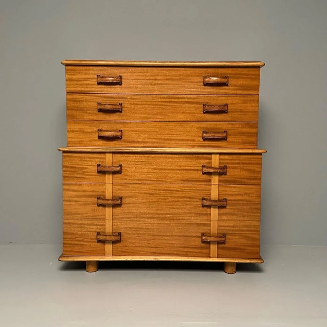 Mid-Century Modern Paul Frankl, Rare Station Wagon Highboy Dresser, Rock Maple, Leather, Usa, 1950s For Sale - Image 3 of 12