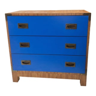 Vintage Blue Face Campaign Petite Dresser For Sale