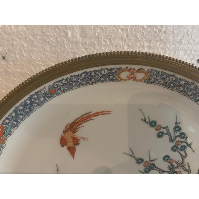 Polychrome Porcelain Dish with Brass Rim, 20th Century For Sale - Image 3 of 12