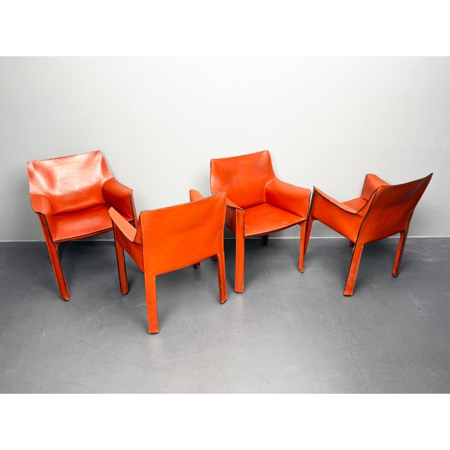CAB 413 Armchairs in Cognac Brown Leather by Mario Bellini for Cassina, Italy, 1970s, Set of 4 For Sale - Image 16 of 16