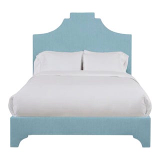 Nadine California King Bedframe, Mosaic Blue Linen For Sale