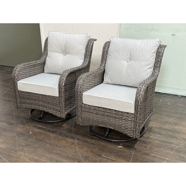 Modern Outdoor Porch Glider Swivel Chairs, Pair For Sale - Image 3 of 12