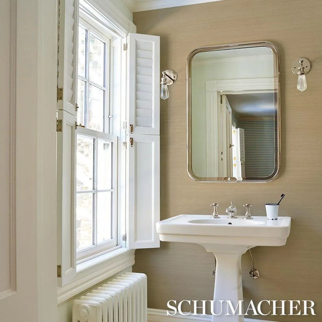 Paper Schumacher Musa Abaca Wallpaper In Soft Gold For Sale - Image 7 of 7
