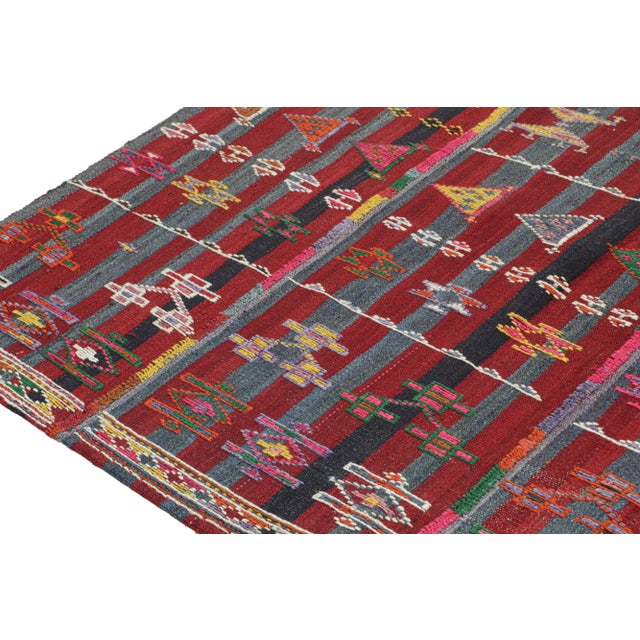 1950s 1950s Vintage Shahsavan Persian Kilim in Red and Blue Stripes With Multicolor Patterns For Sale - Image 5 of 8