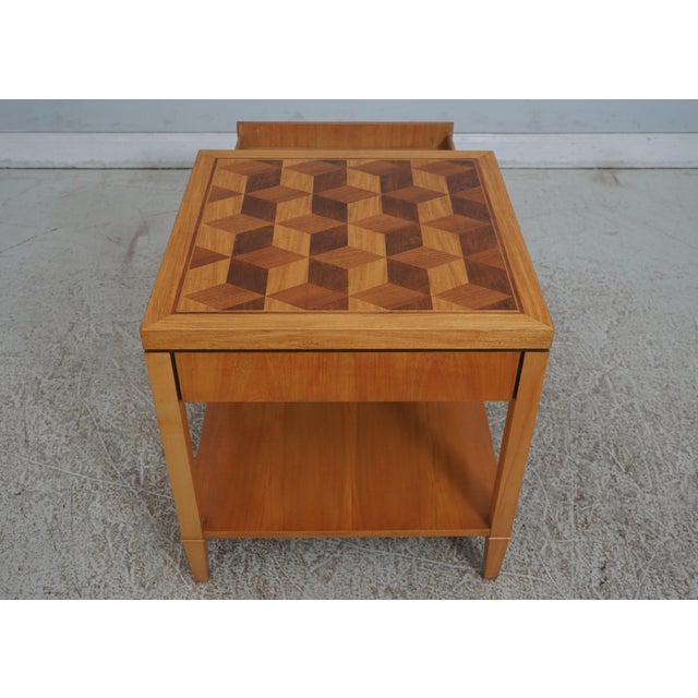 Baker Furniture Company Pair Baker Parquetry Top Mid Century Modern Side Tables For Sale - Image 4 of 11