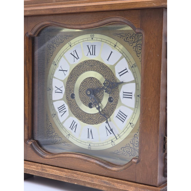 Vintage Franz Hermle 340-020 Mantel Clock West Germany 8-Day Westminster Chime. Working Condition With Key. For Sale - Image 9 of 13