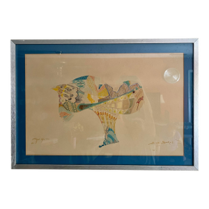 1980s Original Framed Abstract Art by Israeli Singer Boaz Sharabi