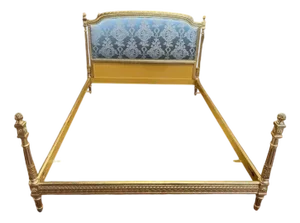 Louis XVI Style Bed in Gilded Wood and Silk