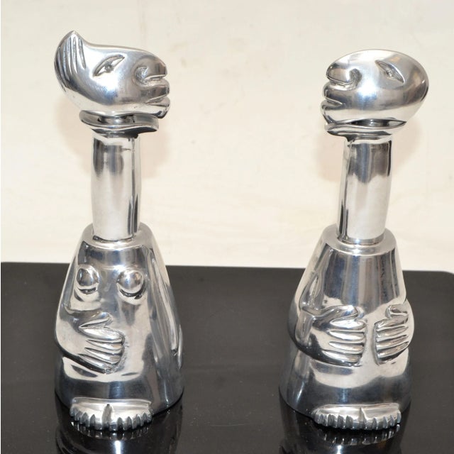 Abstract Vintage Carrol Boyes Man & Women Collectible Aluminum Bottle & Stopper Vessels- a Pair For Sale - Image 3 of 12