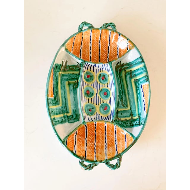 Teal 1950s Italian Majolica Divided Serving Platter by Tito Corti For Sale - Image 8 of 11