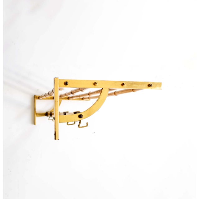 Wall-Mounted Coat Rack in Brass and Bamboo, 1950s For Sale - Image 6 of 7