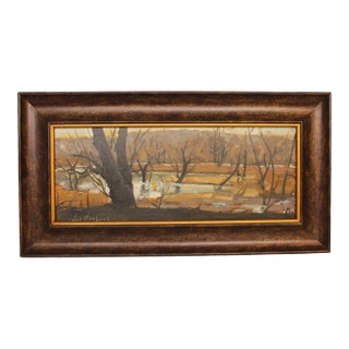 Luo Hong Impressionist Style Oil Painting, Late Fall Landscape For Sale