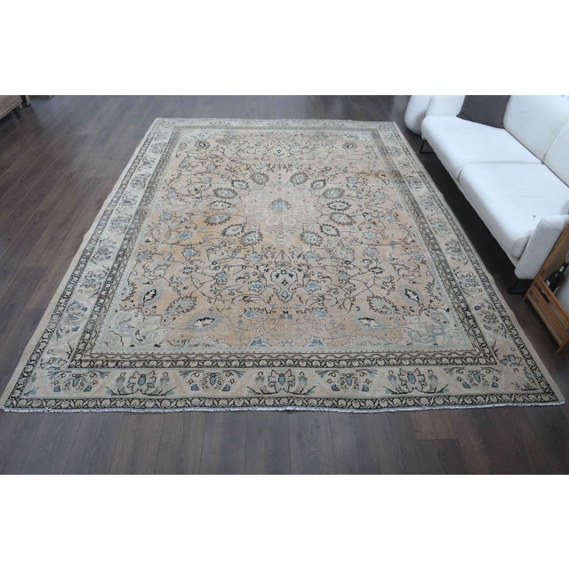 Persian 1970s Vintage Persian Handmade Wool Cotton Light Brown Area Rug For Sale - Image 3 of 11