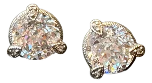 Judith Ripka 825 Sterling Silver Stud Earrings With Round Cubic Zirconia | Designer Luxury Pierced Earrings, A Pair