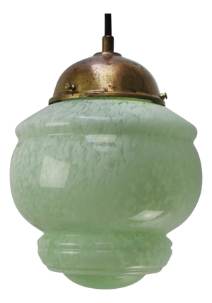 French Clichy Green Reeded Glass Pendant Lamp