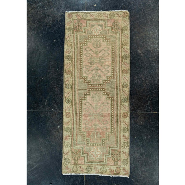 Pink Turkish Mini Rug Oriental Hand Knotted Vintage Rug 1'5" x 3'6" #20735 For Sale - Image 8 of 8