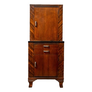 Vintage Streamline Art Deco Walnut Lighted Medical Cabinet by Hamilton For Sale