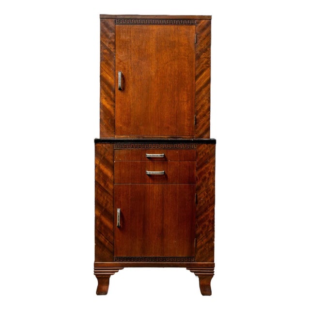 Vintage Streamline Art Deco Walnut Lighted Medical Cabinet by Hamilton For Sale