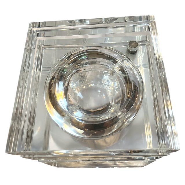 Plastic Large Vintage Lucite Ice Bucket With Swivel Lid, Attributed to Alessandro Albrizzi, Italy, C. 1970s For Sale - Image 7 of 9