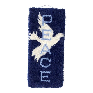 Vintage 1970s Hand-Hooked Peace Dove Wall Hanging For Sale