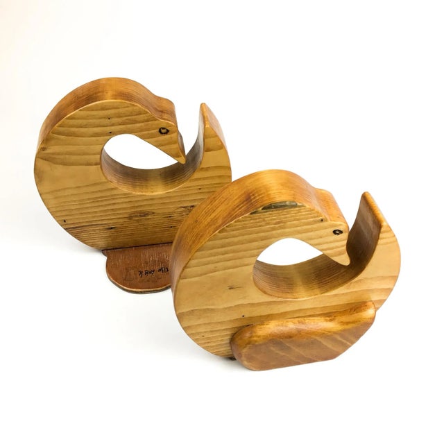 Solid Hand Carved Wood Folk Art Duck Bookends For Sale In Portland, ME - Image 6 of 12